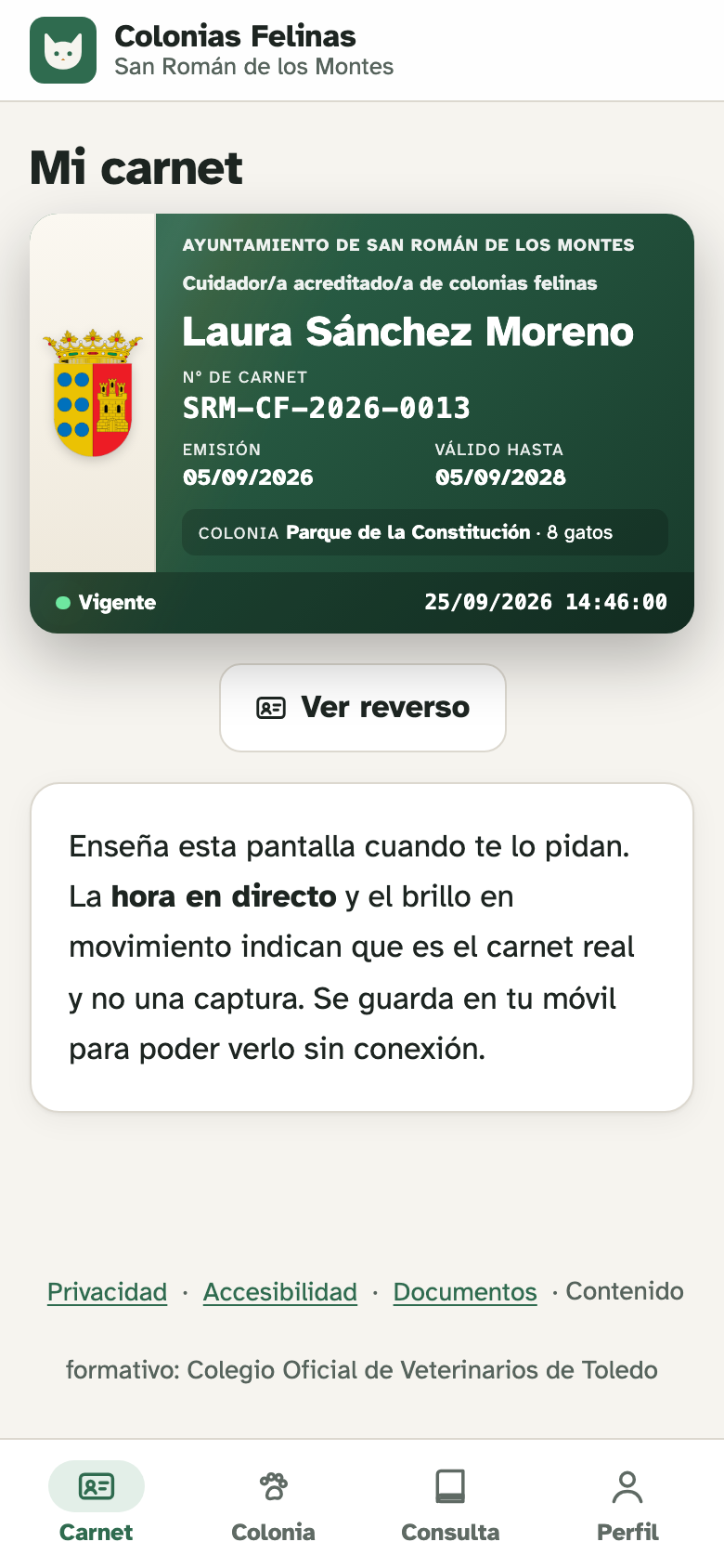 Carnet digital de persona cuidadora con código QR